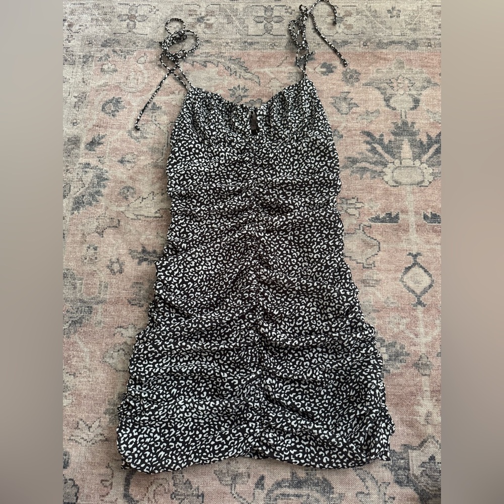 Black and White Ruched Mini Dress